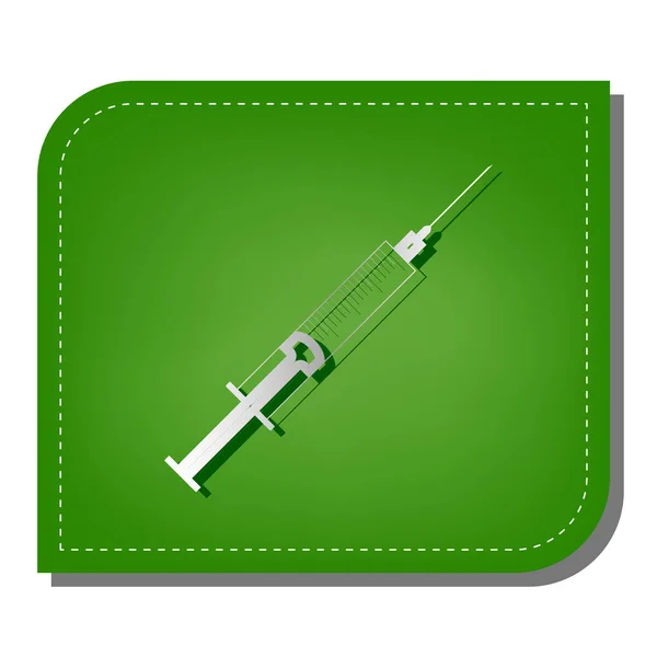 Injekční Stříkačka Ilustrace Stříbrný Gradient Čára Ikona Tmavě Zeleným Stínem — Stockový vektor