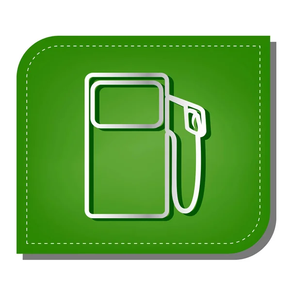 Gas Pump Sign Silver Gradient Line Icon Dark Green Shadow — Stock Vector