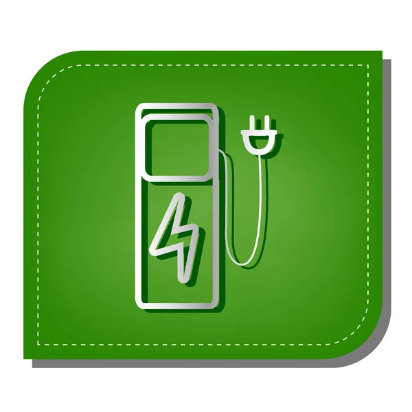 Электромобиль Зарядного Знака Станции Иконка Серебряной Градиентной Линии Тёмно Зелёной — стоковый вектор