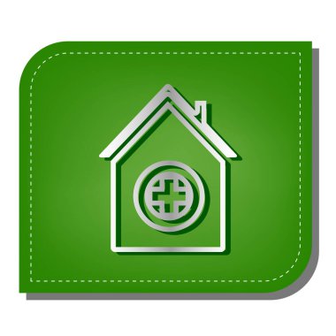 Hastane tabelası çizimi. Yeşil yapraklı, koyu yeşil gölgeli gümüş çizgi simgesi.