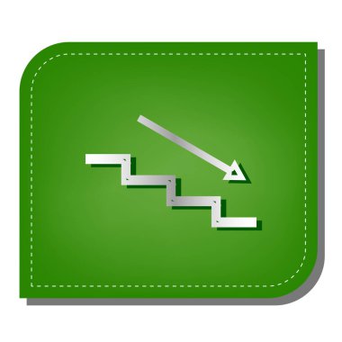 Merdivenlerden aşağı ok at. Yeşil yapraklı, koyu yeşil gölgeli gümüş çizgi simgesi.