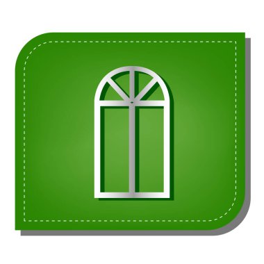 Pencere basit bir işaret. Yeşil yapraklı, koyu yeşil gölgeli gümüş çizgi simgesi.