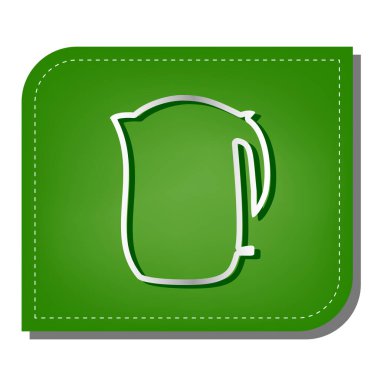 Elektrikli çaydanlık işareti. Yeşil yapraklı, koyu yeşil gölgeli gümüş çizgi simgesi.