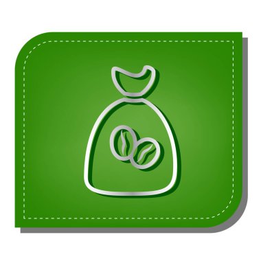 Kahve poşeti ikonu. Kahve poşeti. Kahve poşeti Simge Düğmesi. Yeşil yapraklı, koyu yeşil gölgeli gümüş çizgi simgesi.