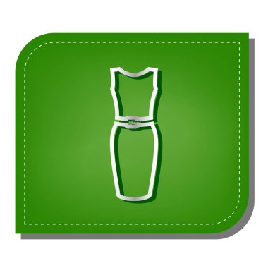 Elbise tabelası çizimi. Yeşil yapraklı, koyu yeşil gölgeli gümüş çizgi simgesi.