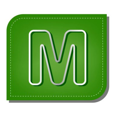 M harfi tasarım şablonu ögesi. Yeşil yapraklı, koyu yeşil gölgeli gümüş çizgi simgesi.