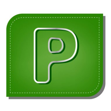 P harfi tasarım şablonu ögesi. Yeşil yapraklı, koyu yeşil gölgeli gümüş çizgi simgesi.