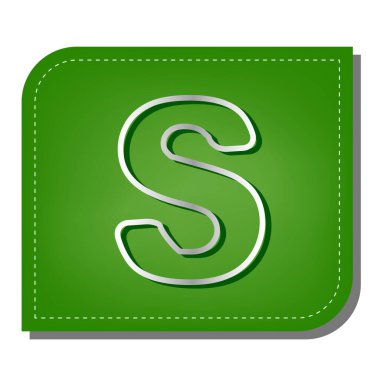 S harfi tasarım şablonu ögesi. Yeşil yapraklı, koyu yeşil gölgeli gümüş çizgi simgesi.