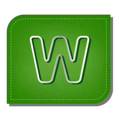 W harfi tasarım şablonu ögesi. Yeşil yapraklı, koyu yeşil gölgeli gümüş çizgi simgesi.