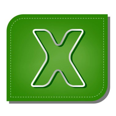 X harfi tasarım şablonu ögesi. Yeşil yapraklı, koyu yeşil gölgeli gümüş çizgi simgesi.
