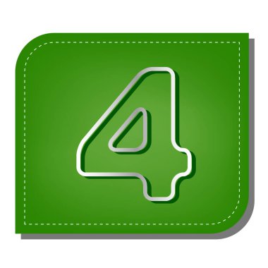 4 numaralı işaret tasarım şablonu ögesi. Yeşil yapraklı, koyu yeşil gölgeli gümüş çizgi simgesi.