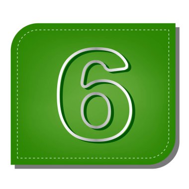 6 numaralı işaret tasarım şablonu ögesi. Yeşil yapraklı, koyu yeşil gölgeli gümüş çizgi simgesi.