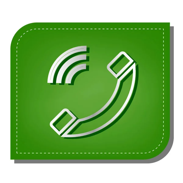 Telefon Işareti Çizimi Yeşil Yapraklı Koyu Yeşil Gölgeli Gümüş Çizgi — Stok Vektör