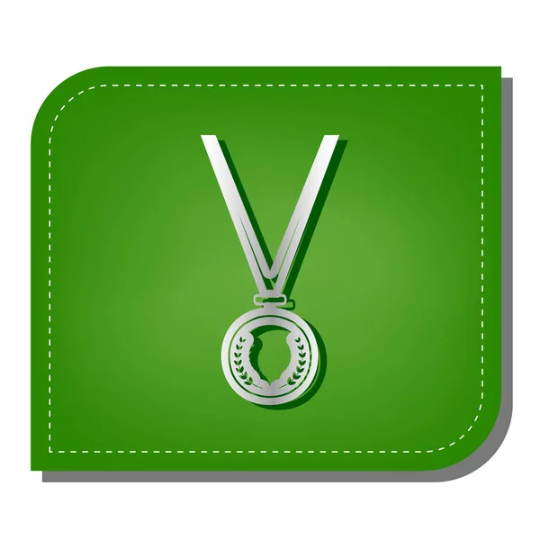 メダルシンプルな記号 生態パッチされた緑の葉で暗い緑の影とシルバーグラデーションラインアイコン — ストックベクタ