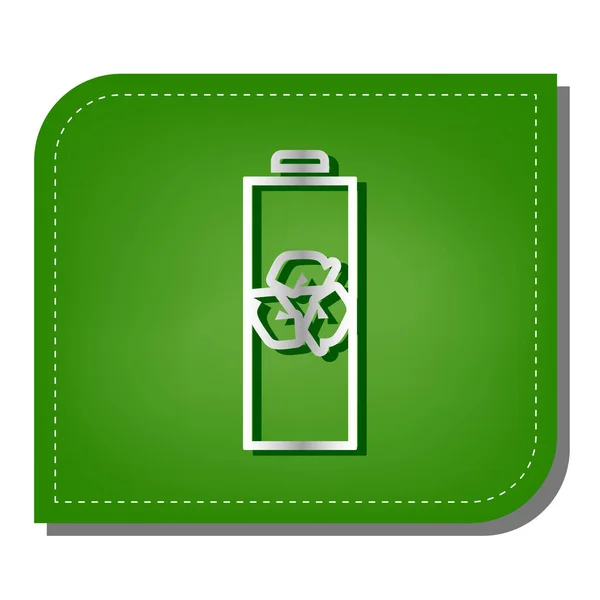 电池循环使用符号图解 生态补丁绿叶上带有深绿色阴影的银色渐变线图标 — 图库矢量图片