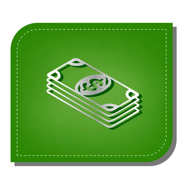 银行券美元标志 生态补丁绿叶上带有深绿色阴影的银色渐变线图标 — 图库矢量图片