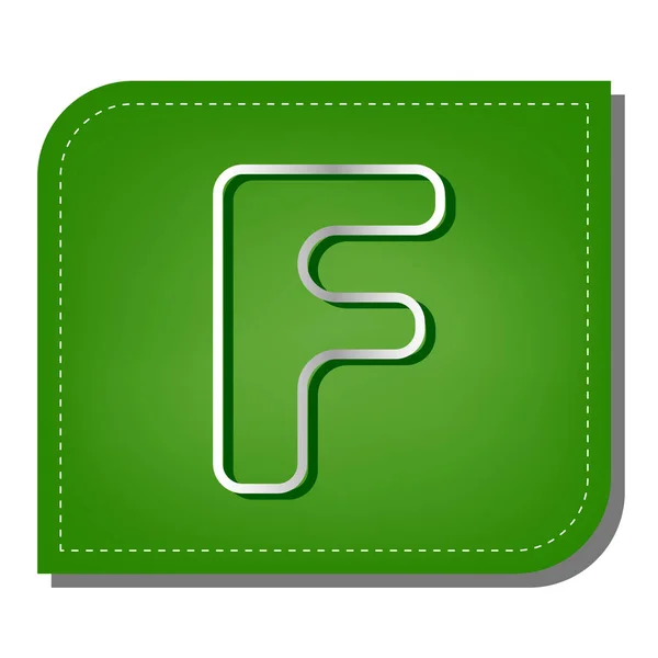 文字Fの記号デザインテンプレート要素 生態パッチされた緑の葉で暗い緑の影とシルバーグラデーションラインアイコン — ストックベクタ