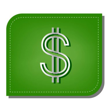 Birleşik Devletler Dolar işareti. Yeşil yapraklı, koyu yeşil gölgeli gümüş çizgi simgesi.