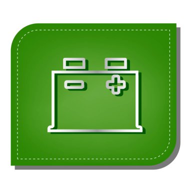 Araba aküsü işareti. Yeşil yapraklı, koyu yeşil gölgeli gümüş çizgi simgesi.