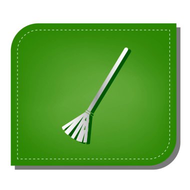 Süpürge işareti. Yeşil yapraklı, koyu yeşil gölgeli gümüş çizgi simgesi.