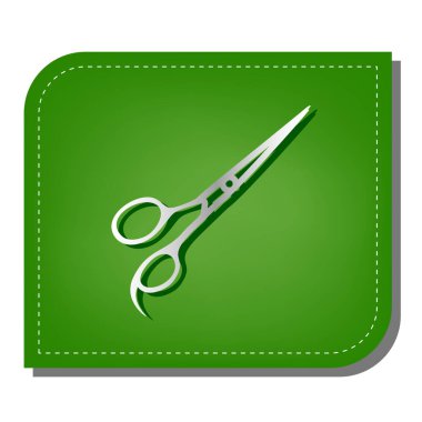 Saç kesme makası işareti. Yeşil yapraklı, koyu yeşil gölgeli gümüş çizgi simgesi.