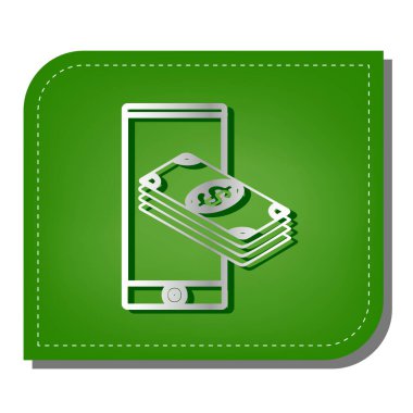 Ödeme, akıllı telefonunu doldur. Yeşil yapraklı, koyu yeşil gölgeli gümüş çizgi simgesi.