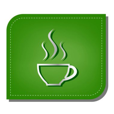 Üç küçük dumanlı bardak işareti. Yeşil yapraklı, koyu yeşil gölgeli gümüş çizgi simgesi.