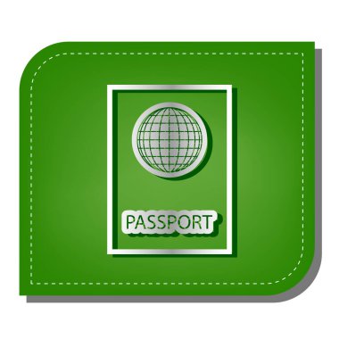 Pasaport tabelası çizimi. Yeşil yapraklı, koyu yeşil gölgeli gümüş çizgi simgesi.