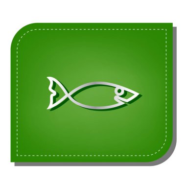 Balık burcu çizimi. Yeşil yapraklı, koyu yeşil gölgeli gümüş çizgi simgesi.