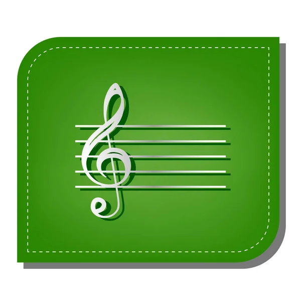 バイオリンの音の記号 Clif 生態パッチされた緑の葉で暗い緑の影とシルバーグラデーションラインアイコン — ストックベクタ