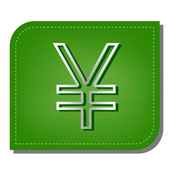 Yen Sign Silver Gradient Line Icon Dark Green Shadow Ecological — Stock Vector