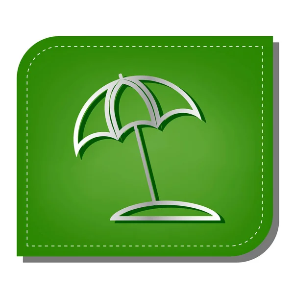 Deštník Nápis Lehátka Stříbrný Gradient Čára Ikona Tmavě Zeleným Stínem — Stockový vektor