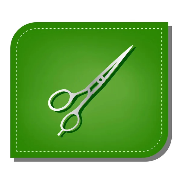 Nůžky Vlasy Stříbrný Gradient Čára Ikona Tmavě Zeleným Stínem Ekologických — Stockový vektor
