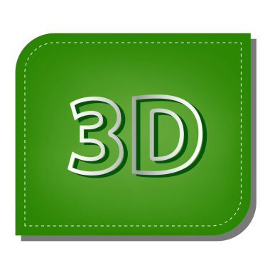 3D grafik sembolü işareti. Yeşil yapraklı, koyu yeşil gölgeli gümüş çizgi simgesi.