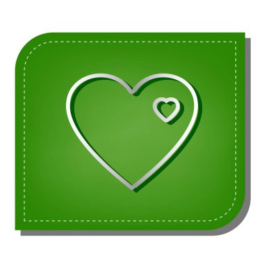 Kalp işareti. Yeşil yapraklı, koyu yeşil gölgeli gümüş çizgi simgesi.