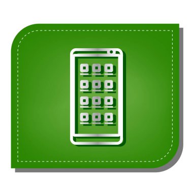 Akıllı telefon işareti. Yeşil yapraklı, koyu yeşil gölgeli gümüş çizgi simgesi.