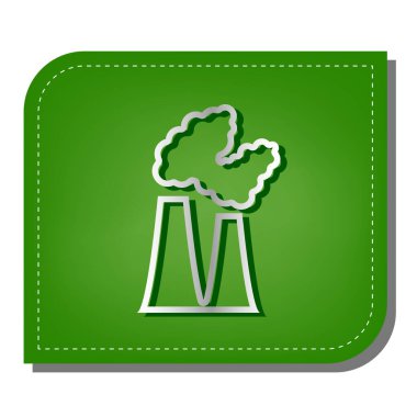 Sanayi fabrikası baca kirliliği dumanlı. Yeşil yapraklı, koyu yeşil gölgeli gümüş çizgi simgesi.