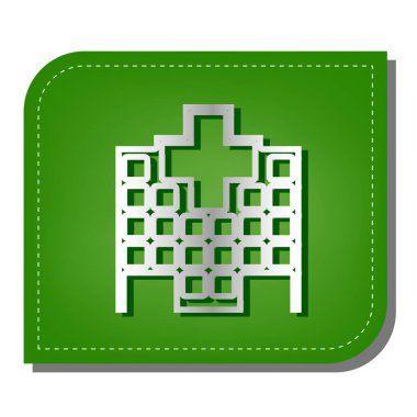 Hastane işareti. Yeşil yapraklı, koyu yeşil gölgeli gümüş çizgi simgesi.