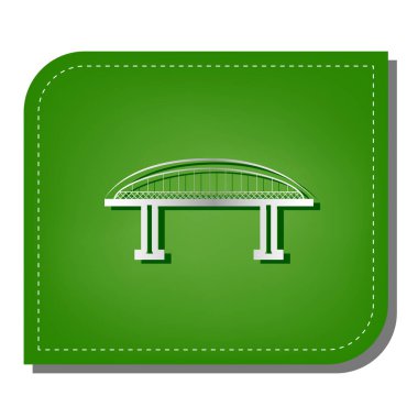 Bridge sign. Silver gradient line icon with dark green shadow at ecological patched green leaf. Illustration.