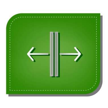 Sliding door, automatic door sign. Silver gradient line icon with dark green shadow at ecological patched green leaf. Illustration.