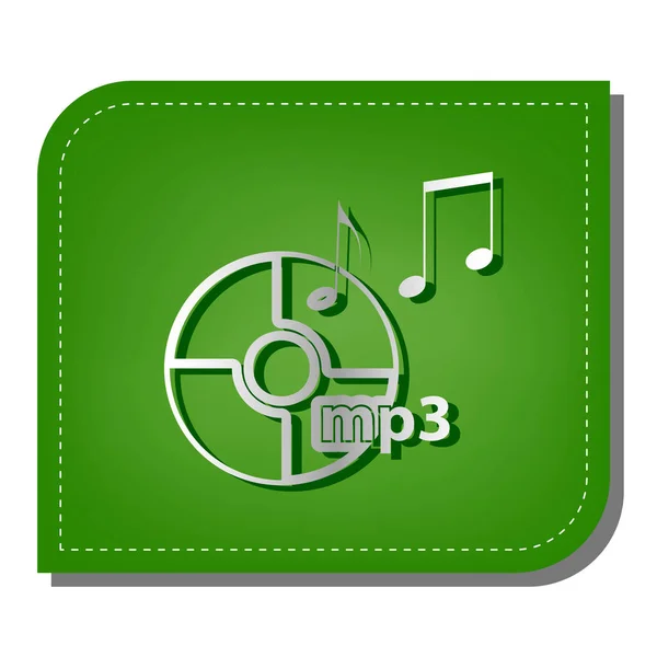 音楽ノート付きのコンパクトディスク Mp3サイン 生態パッチされた緑の葉で暗い緑の影とシルバーグラデーションラインアイコン — ストックベクタ