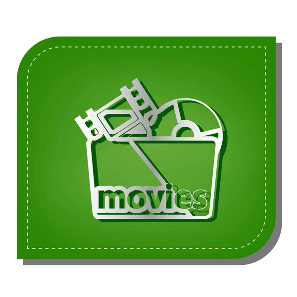 Movie Folder Sign Silver Gradient Line Icon Dark Green Shadow — Stock Vector
