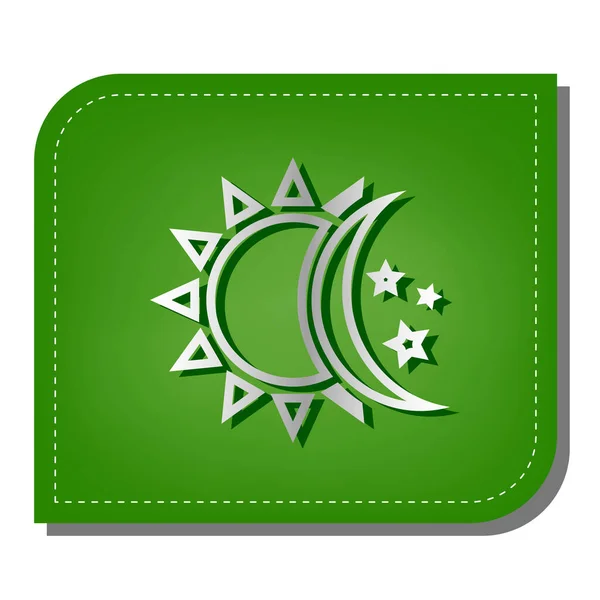 Sole Luna Stelle Icona Linea Gradiente Argento Con Ombra Verde — Vettoriale Stock