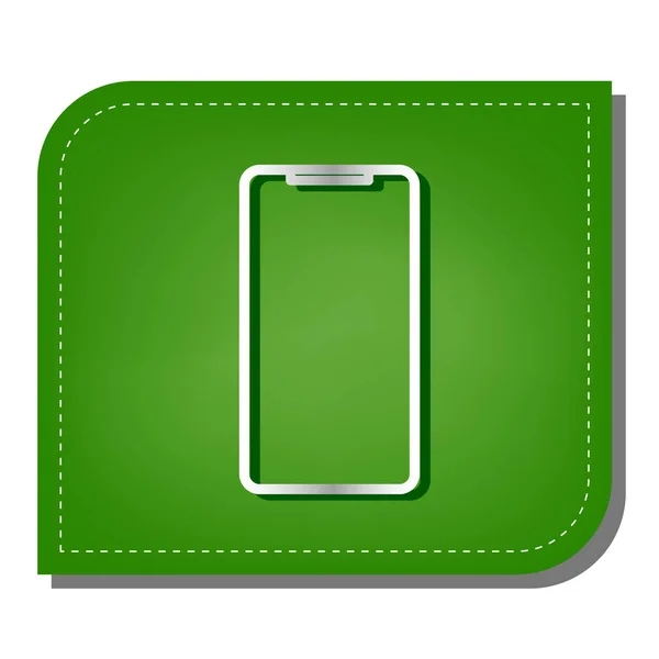スマートフォンの看板 生態パッチされた緑の葉で暗い緑の影とシルバーグラデーションラインアイコン — ストックベクタ