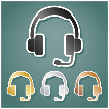 Destek işareti illüstrasyonu. Gri, altın, gümüş ve bronz renkli metalik simgeler seti. Beyaz çizgili ve Viridan arka planında gölgeli..