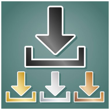 İşaret illüstrasyonunu indir. Gri, altın, gümüş ve bronz renkli metalik simgeler seti. Beyaz çizgili ve Viridan arka planında gölgeli..