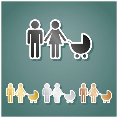 Aile tabelaları. Gri, altın, gümüş ve bronz renkli metalik simgeler seti. Beyaz çizgili ve Viridan arka planında gölgeli..