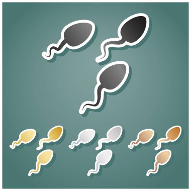 Spermler resimleme imzalarlar. Gri, altın, gümüş ve bronz renkli metalik simgeler seti. Beyaz çizgili ve Viridan arka planında gölgeli..