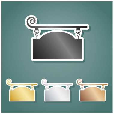 Eski moda tasarım için demir işaretiydi. Gri, altın, gümüş ve bronz renkli metalik simgeler seti. Beyaz çizgili ve Viridan arka planında gölgeli..