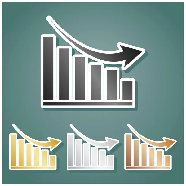 Señal Gráfica Declinante Set Iconos Metálicos Con Gradiente Gris Dorado — Vector de stock